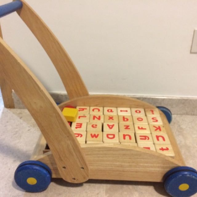 wooden baby walker with alphabet blocks