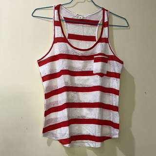 Forever 21 Red & White Stripe Lace Tank Top