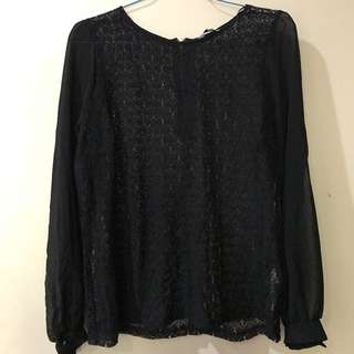 New Look Black Lace Chiffon Top