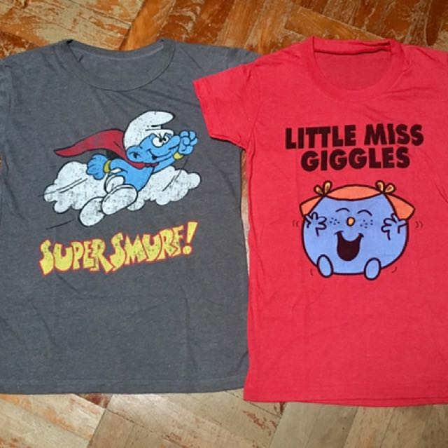 2 X Cartoon Character T Shirts Super Smurf And Little Miss Giggles Women S Fashion Clothes Tops On Carousell Design your everyday with cartoon character t shirts you'll love to add to your closet. carousell