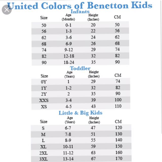 Benetton T Shirt Size Chart
