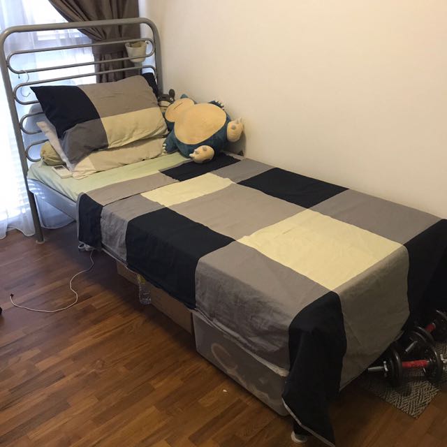 (RESERVED)FREE) Ikea Metal Single Bed Frame, Furniture & Home Living