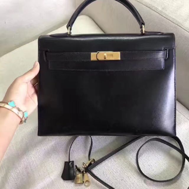 Hermes Vintage 1986 Kelly Retourne 32 Black Box Calf Leather Bag GHW – I  MISS YOU VINTAGE