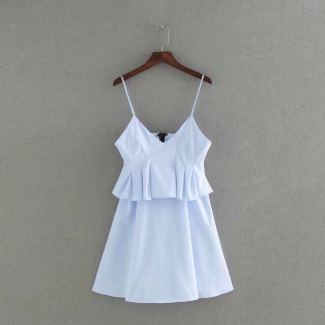 Zara Inspired Pleated Summer Dress In Light Blue Women S Fashion