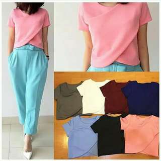 Crop Top Split Scallop / Atasan Crop Tee Scuba