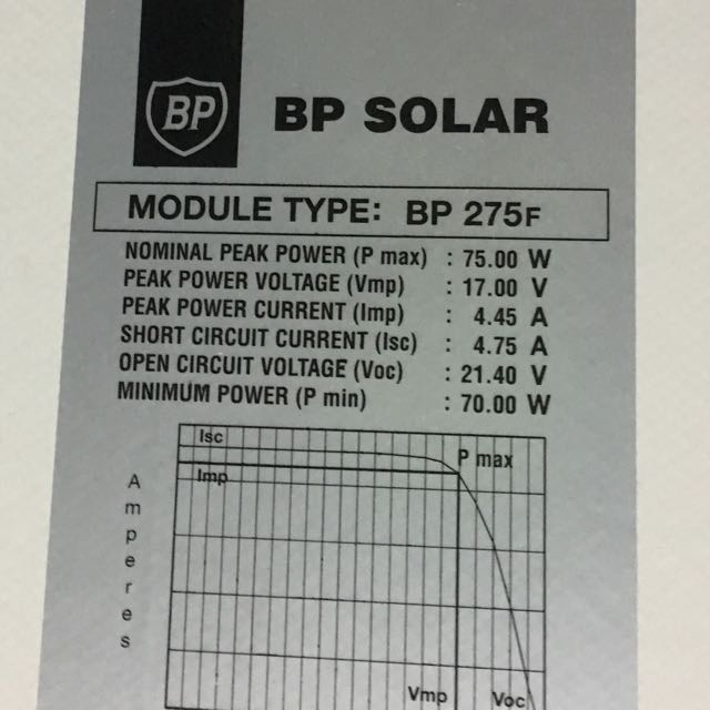 Bp Solar 75w Module Type Bp275f Furniture Others On Carousell