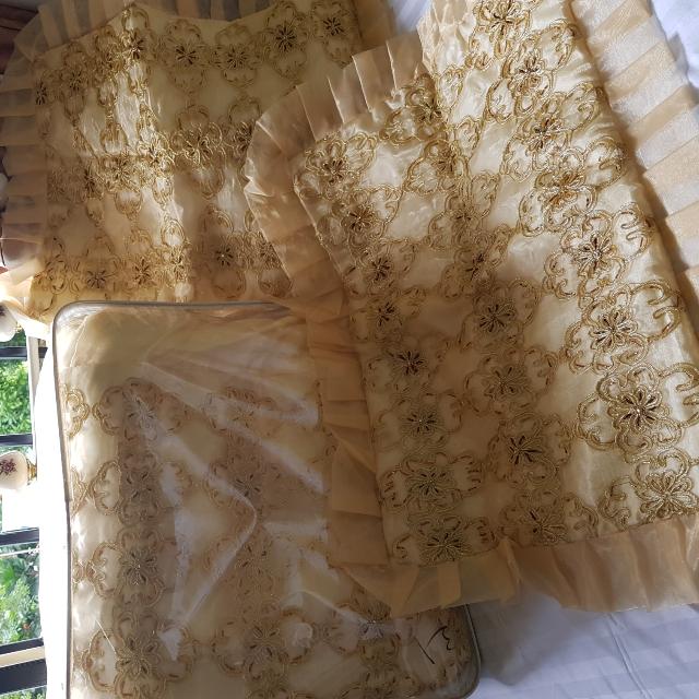 Gold Embroidery/Beaded Bed Linens For Wedding / Occassion, Furniture