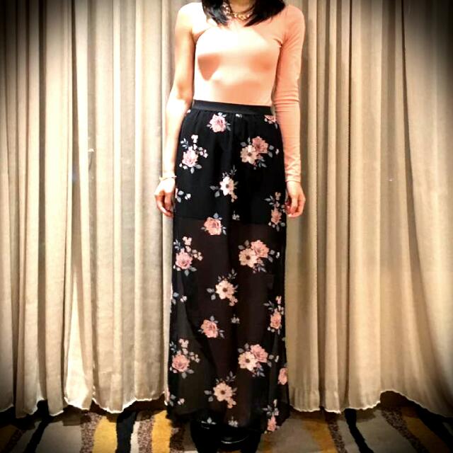 H M Long Maxi Black Floral Skirt Women s Fashion Bottoms Skirts