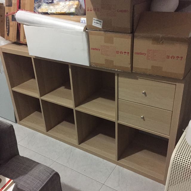 Shelf Ikea Kallax White Stained Oak With Drawer And Wheels Furniture Shelves Drawers On Carousell