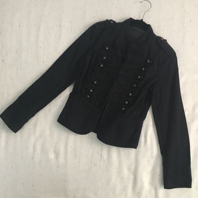 zara black coat with gold buttons