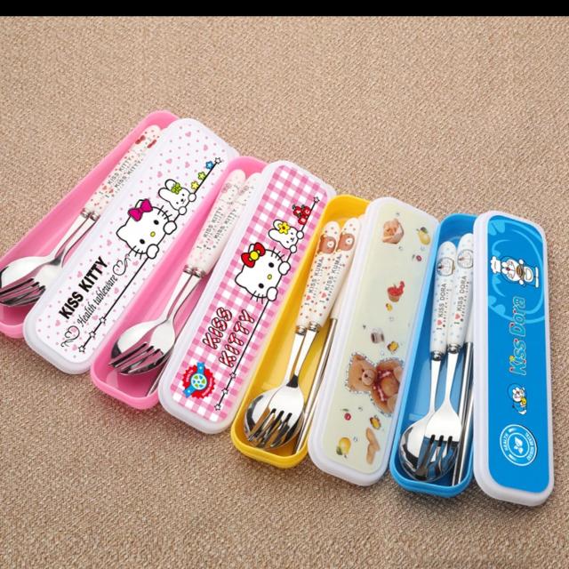 Fork Spoon Chopstick Cartoon Set With Box Peralatan Dapur Di Photo