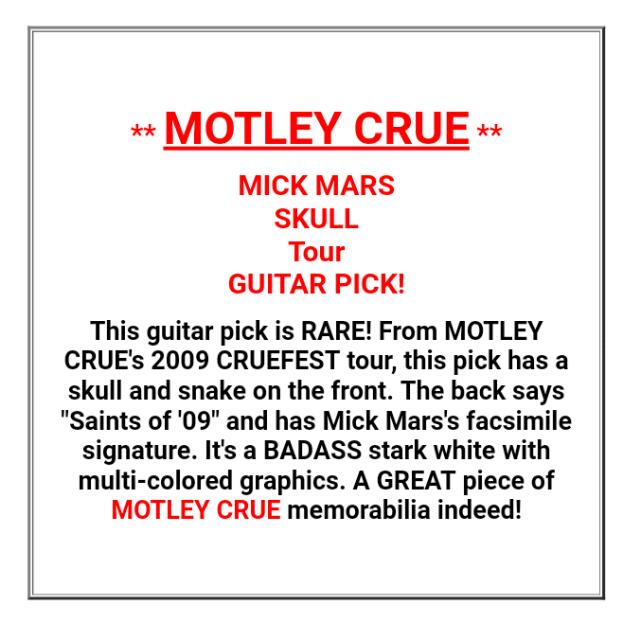 MOTLEY CRUE. Mick Mars guitar pick., Hobbies & Toys, Music & Media