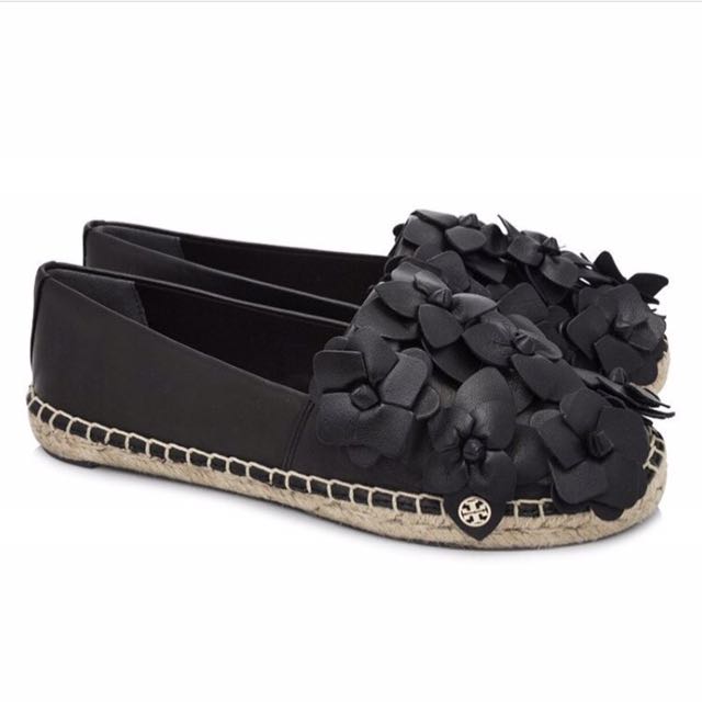 Tory Burch Blossom Espadrilles (Black And Gold Color), Luxury, Apparel on  Carousell