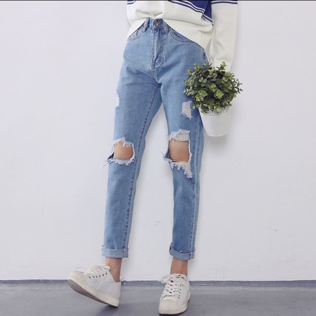 ripped denim boyfriend jeans