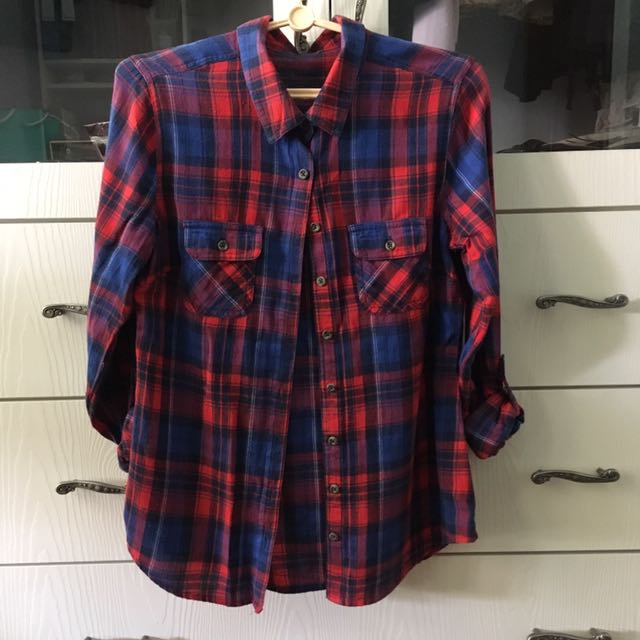 Red \u0026Blue Plaid Flannel Shirt, Women's 