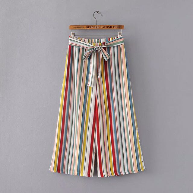 zara striped wide leg trousers