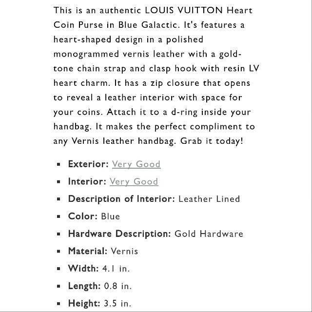 Louis Vuitton, Turquoise Blue Galactic Monogram Vernis Heart Coin-Purse