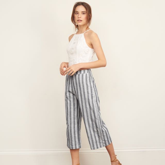 Cropped Wide Leg Striped Culottes Pants 