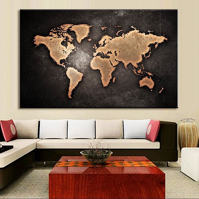 Black World Map Wall Art Abstract Black World Map Wall Art Print Canvas, Hobbies & Toys, Stationery  & Craft, Art & Prints On Carousell