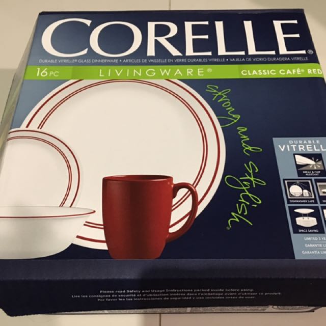 Brand New Corelle 16pcs Classic Cafe Red Dinner Set, TV & Home