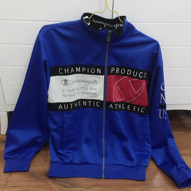 champion jacket red white blue