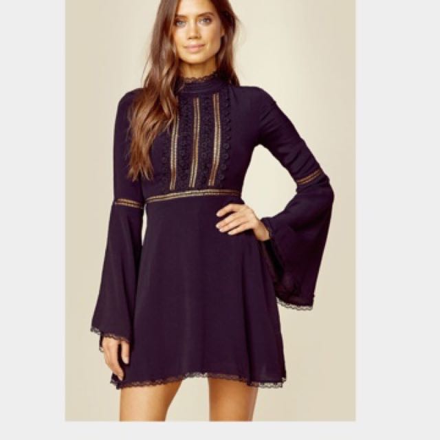 Instock Bell Hand Dress Navy Blue Dress Lace Dress Women s