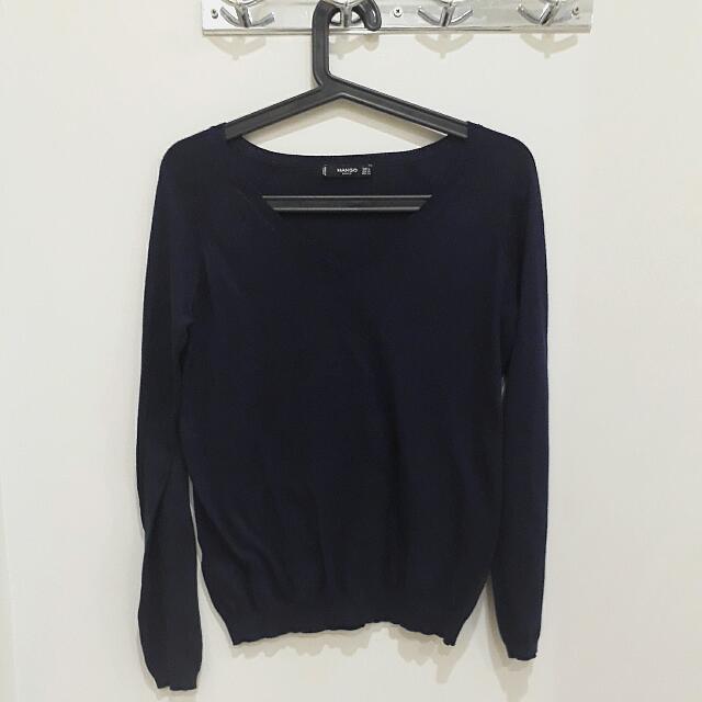 Mango Basics Navy V Neck Sweater