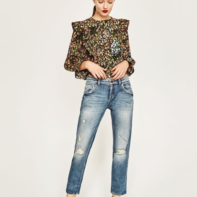 Zara Floral Printed Blouse With Frills 