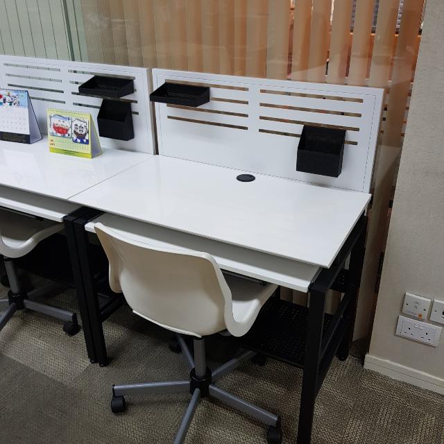 Study Table (White) (Category: Tables & Sets) located in Singapore. Submitted by angela.a (Listing ID 115695927, Image 1). Description: Very good condition Pick up at international plaza 90 length × 50 depth x 74 table height (110 include the back height) Chair not included..
