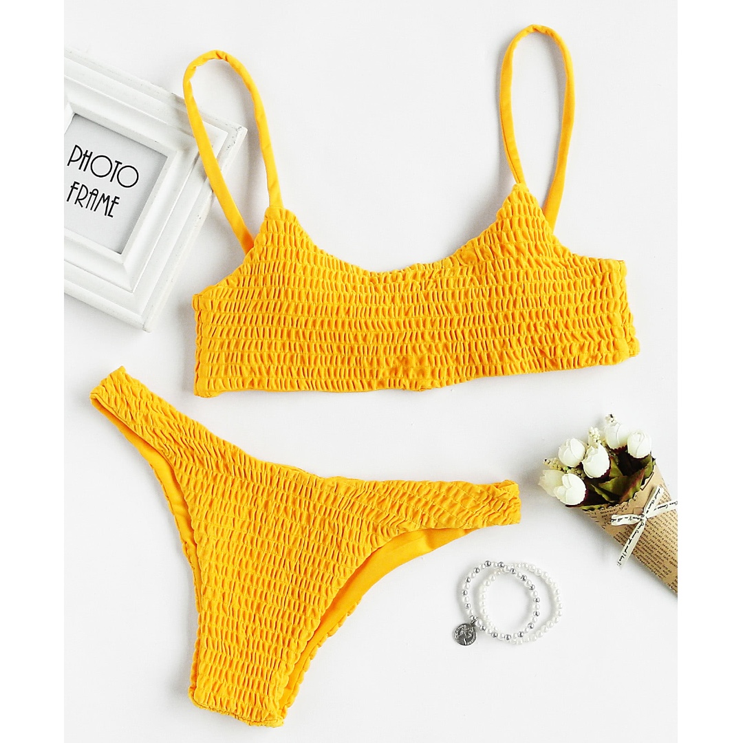 Yellow/Coral Ribbed Bikini [PO], Women 