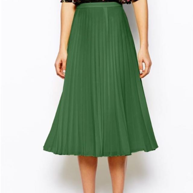 asos green pleated skirt