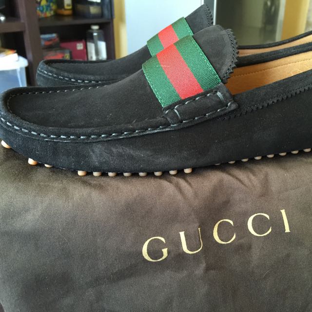 gucci suede driver with web