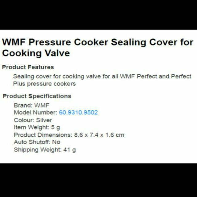 WMF Pressure cooker Sealing Cover for Cooking Valve for all WMF Perfect and Perfect Plus Pressure