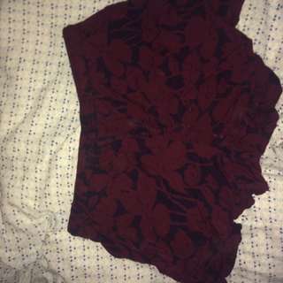 Dark Red Patterned Fabric Shorts