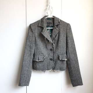 Size S Vintage Rugged Frayed Edge Tweet Black And White Blazer Jacket Short