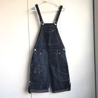 Size m/size 27 Dark Blue Jeans Overall Shorts With Adjustable Shoulder Belt