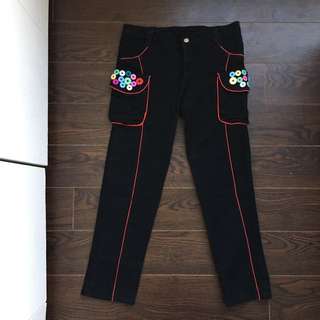 Size 5-7/M Black Crop Jeans With Red Lines And Fun Colourful Buttons