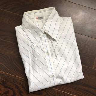 Size S White Dress Shirt Office Button Up Shirt With Blue Horizontal Lines