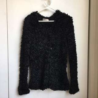 Size M-XL Vintage Japanese Fuzzy Black Faux Fur Cardigan Button Up Blazer Jacket