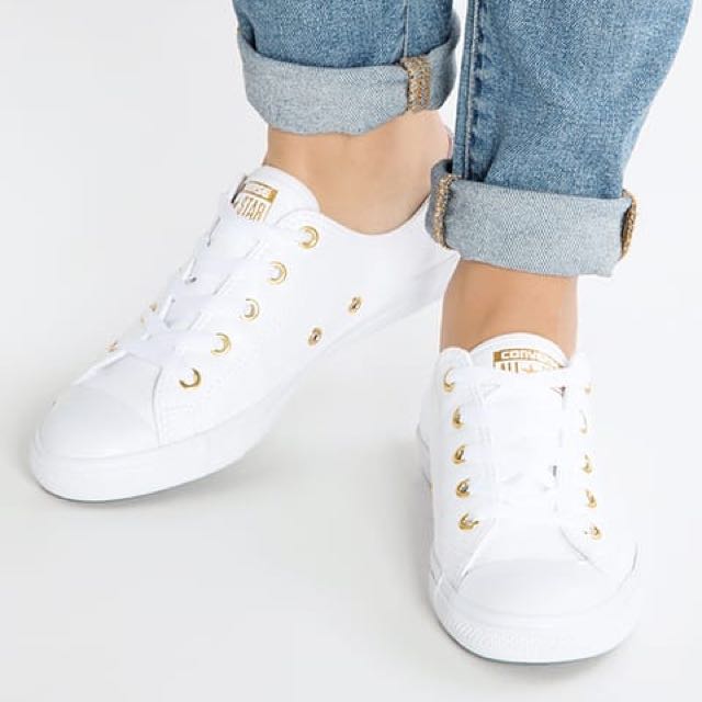white & gold all star dainty gs ox trainers