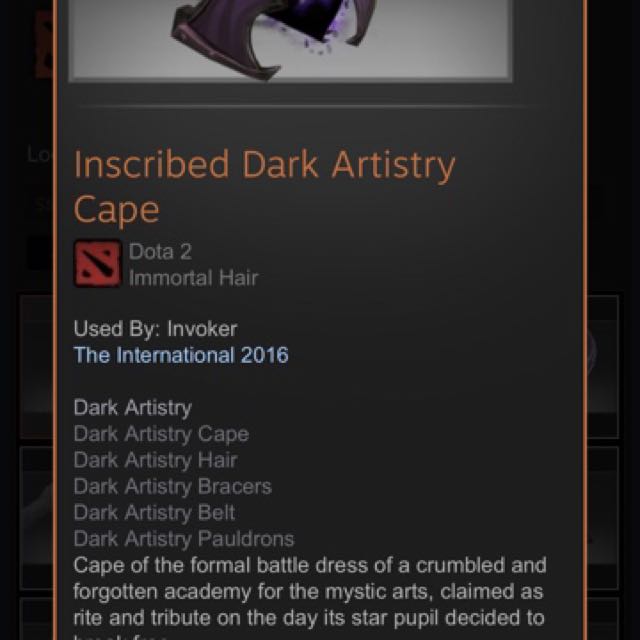 Inscribed Dark Artistry Cape Toys Games Video Gaming Video