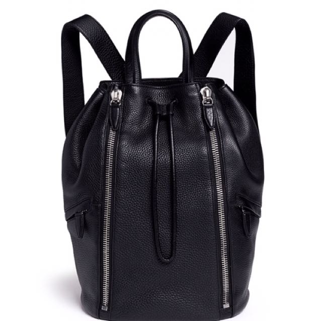 Men s Black Leather Drawstring Backpack