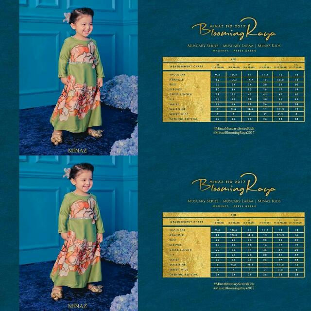Minaz Blooming Raya 2017 Muscary Lara Kids Olive Green Size Xs Muslimah Fashion On Carousell