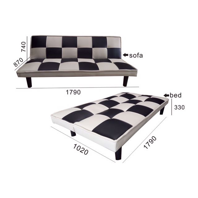 New Red And White Checkered Sofa Bed PU Leather Single Bed Size 169
