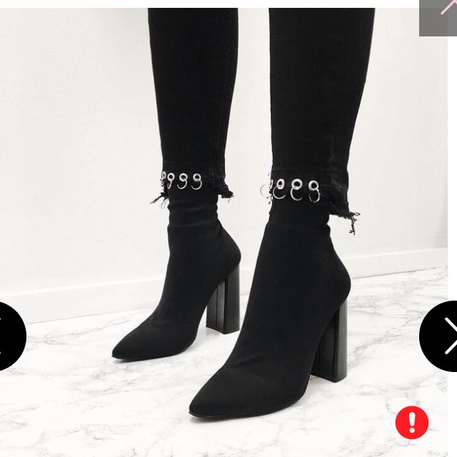 Public Desire Libby Flared Heel Sock Fit Ankle Boots in Black Stretch