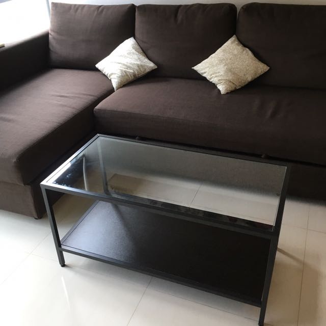 Coffee Table Black Brown 90x50cm With Tempered Table Top Glass