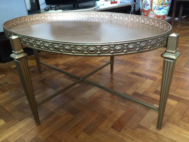 Metal Bronze Colored And Rustic Coffee Table