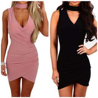 Crew Neck Chest Cut Out Bodycon Dress