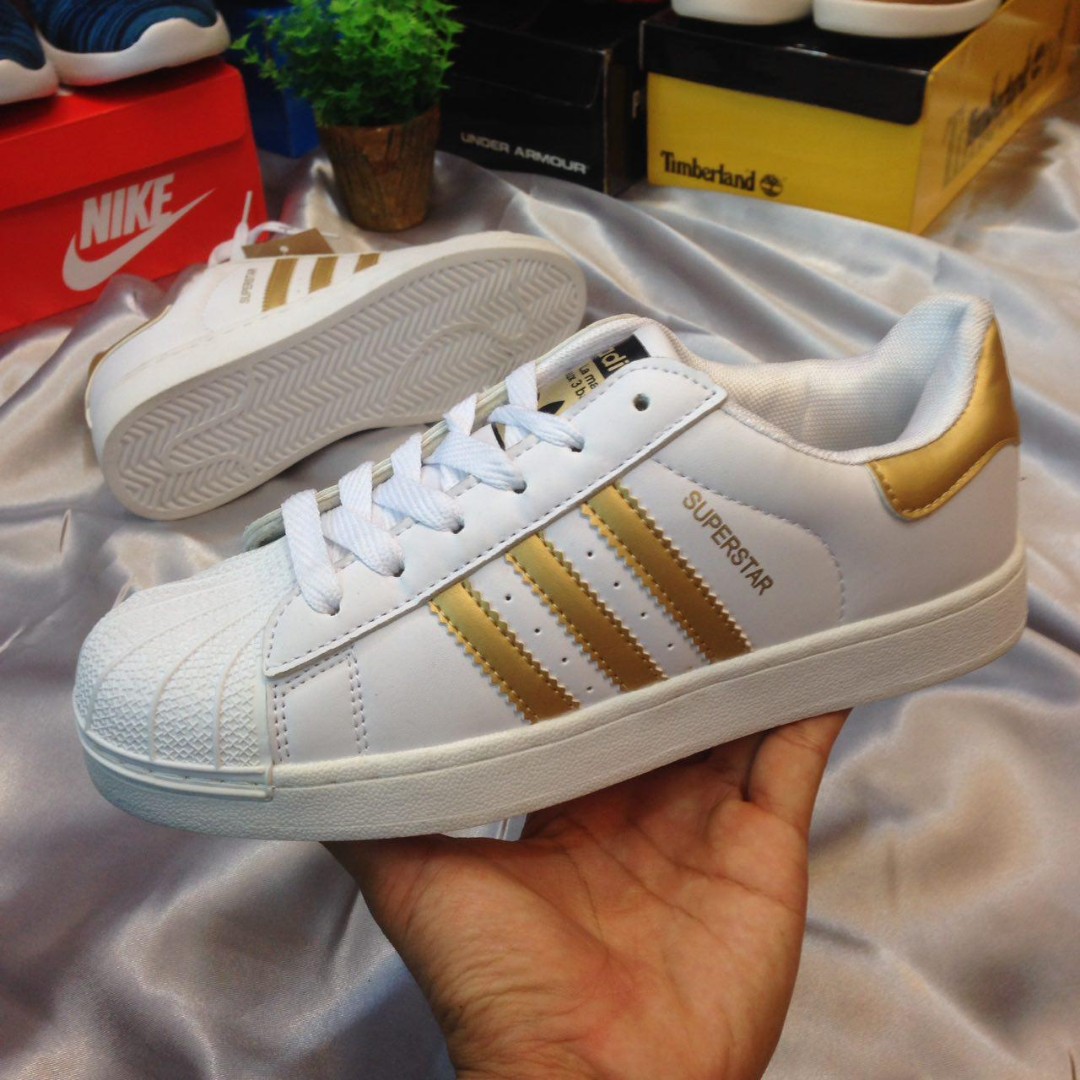 adidas superstar shoes gold stripes 