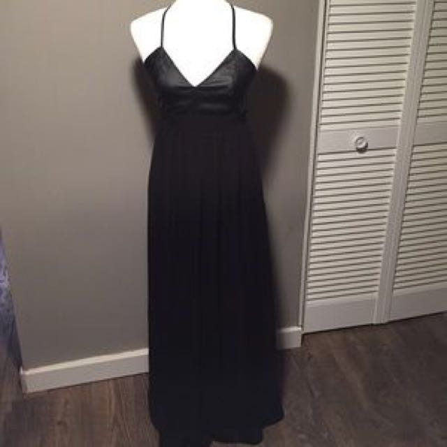 Black Leather Chiffon Dress